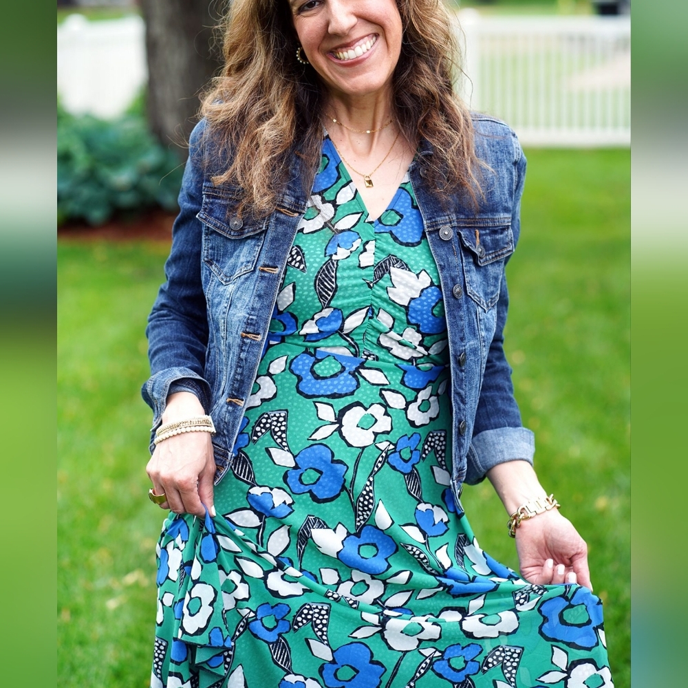 CAbi Reversible Celebrate the Dress Green Floral Black White Flowy Midi Medium - Picture 3 of 15